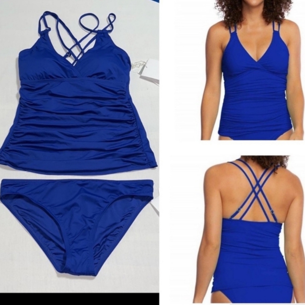 La Blanca BLUEBERRY Island Goddess Surplice Tankini Swim SET 6